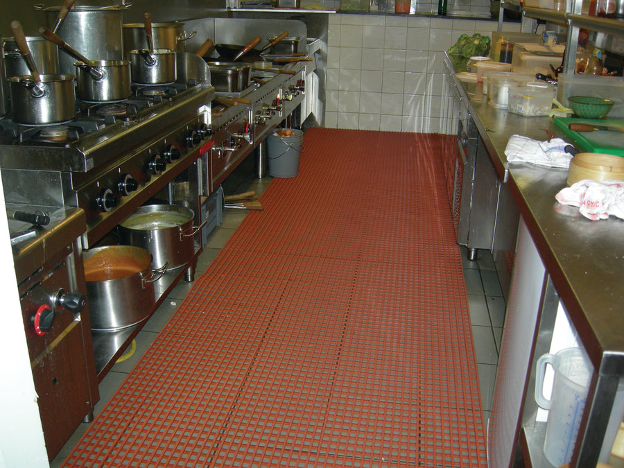Industrial matting is surprisingly easy to handle, and is also a breeze to clean with a high-pressure hose. Perfect for a commercial kitchen environment.