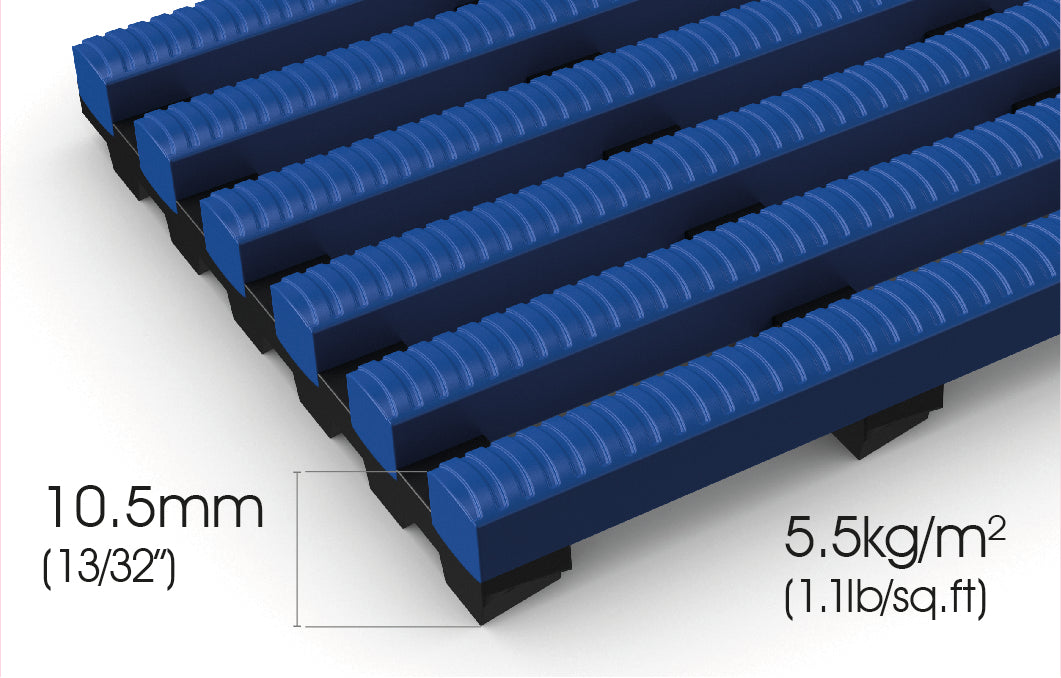Heronrib is self-draining barefoot matting. 