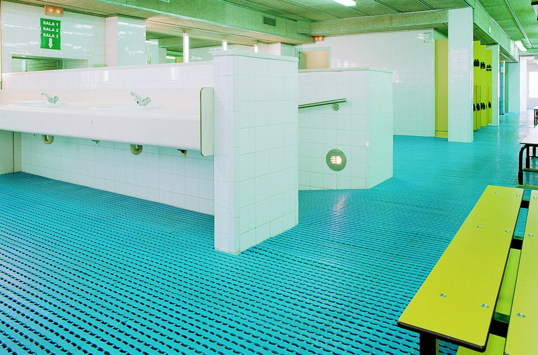 Herontile is an interlocking tile system designed for barefoot areas. 