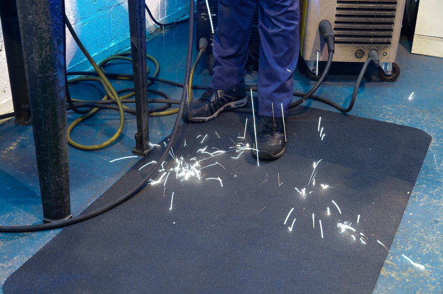 Sparksafe is rubber matting that repels sparks and metal shards